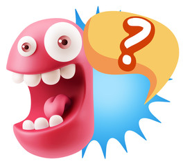 3d Illustration Laughing Character Emoji Expression saying ? wit