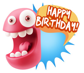 3d Rendering Smile Character Emoticon Expression saying Happy Bi