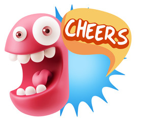 3d Rendering Smile Character Emoticon Expression saying Cheers w