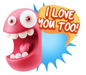 3d Illustration Laughing Character Emoji Expression saying I Lov