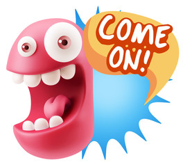 3d Illustration Laughing Character Emoji Expression saying Come