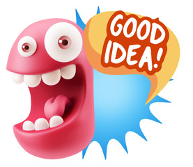 3d Rendering Smile Character Emoticon Expression saying Good Ide