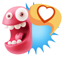 3d Rendering Smile Character Emoticon Expressing Love with a Hea