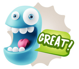 3d Illustration Laughing Character Emoji Expression saying Great