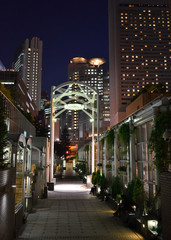 Illuminated corridor in Osaka city, Japan.