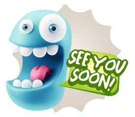 3d Rendering Smile Character Emoticon Expression saying See You