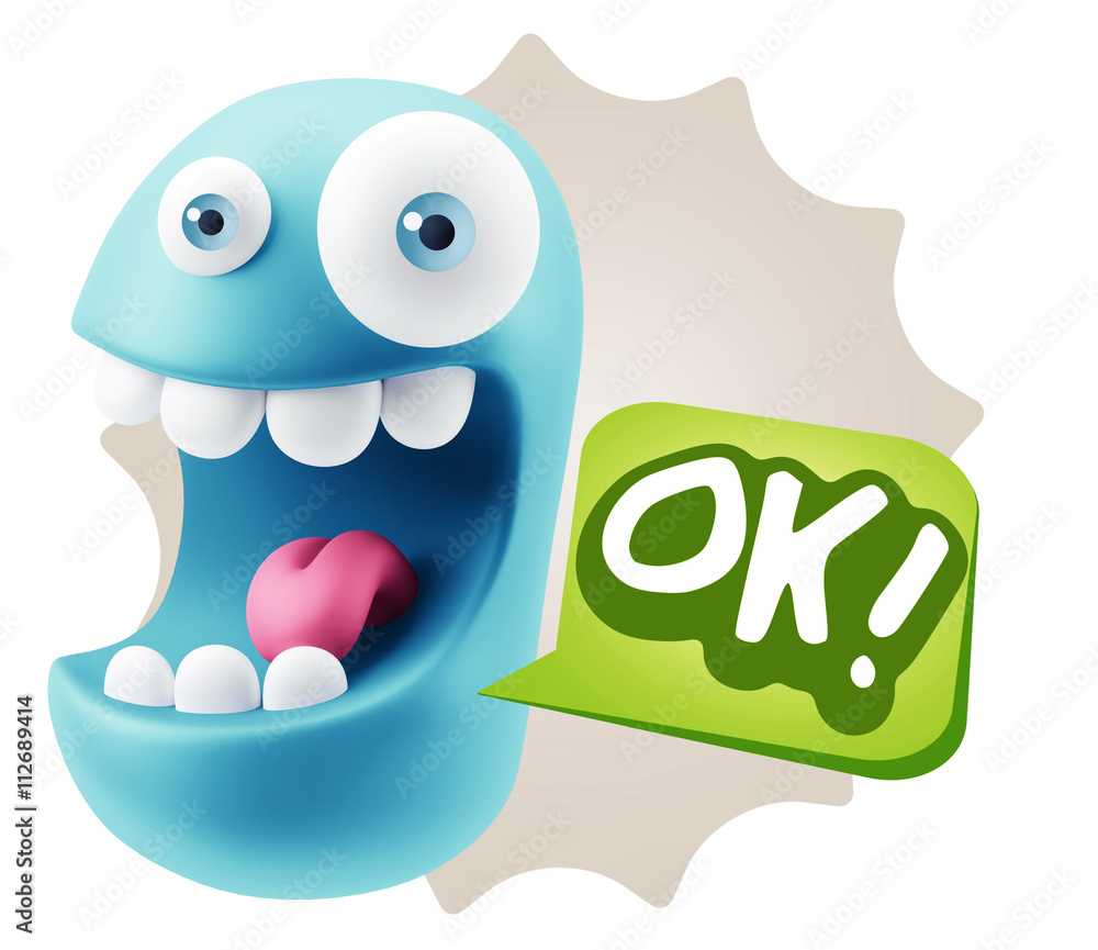 Poster 3d rendering smile character emoticon expression saying ok with