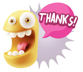 3d Rendering Smile Character Emoticon Expression saying Thanks w
