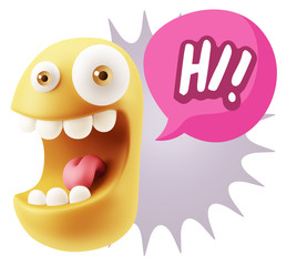 3d Illustration Laughing Character Emoji Expression saying Hi wi