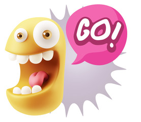 3d Rendering Smile Character Emoticon Expression saying Go with