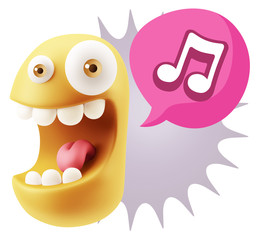 3d Rendering Smile Character Emoticon Expression saying Music No
