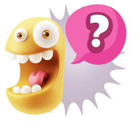 3d Illustration Laughing Character Emoji Expression saying ? wit