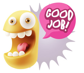 3d Rendering Smile Character Emoticon Expression saying Good Job