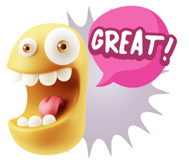 3d Illustration Laughing Character Emoji Expression saying Great