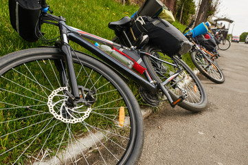 Fototapeta na wymiar cycling trip, bikes with active equipment