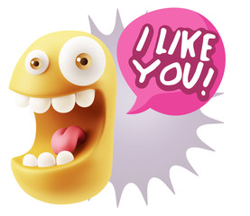 3d Illustration Laughing Character Emoji Expression saying I Lik