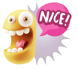 3d Rendering Smile Character Emoticon Expression saying Nice wit