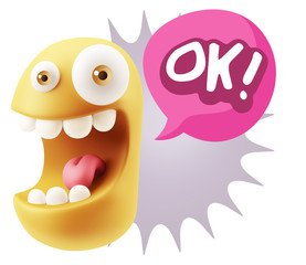 3d Rendering Smile Character Emoticon Expression saying Ok with