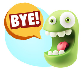 3d Illustration Laughing Character Emoji Expression saying Bye w