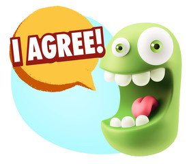 3d Illustration Laughing Character Emoji Expression saying I Agr