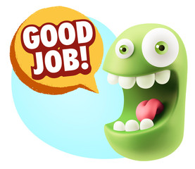 3d Rendering Smile Character Emoticon Expression saying Good Job