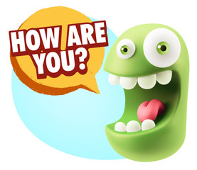 3d Rendering Smile Character Emoticon Expression saying How Are