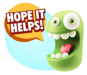 3d Illustration Laughing Character Emoji Expression saying Hope