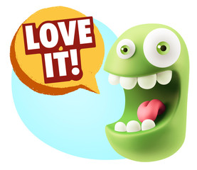 3d Rendering Smile Character Emoticon Expression saying I Love I