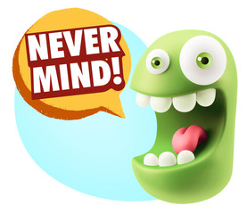 3d Rendering Smile Character Emoticon Expression saying Never Mi