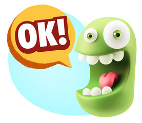 3d Rendering Smile Character Emoticon Expression saying Ok with