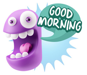3d Rendering Smile Character Emoticon Expression saying Good Mor