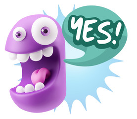 3d Rendering Smile Character Emoticon Expression saying Yes with