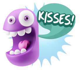 3d Rendering Smile Character Emoticon Expression saying Kisses w