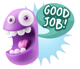 3d Rendering Smile Character Emoticon Expression saying Good Job