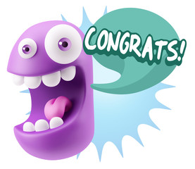 3d Rendering Smile Character Emoticon Expression saying Congrats