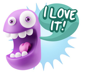 3d Rendering Smile Character Emoticon Expression saying I Love I