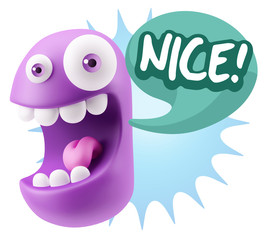 3d Rendering Smile Character Emoticon Expression saying Nice wit