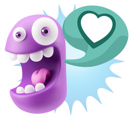 3d Rendering Smile Character Emoticon Expressing Love with a Hea