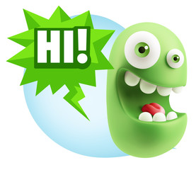 3d Illustration Laughing Character Emoji Expression saying Hi wi