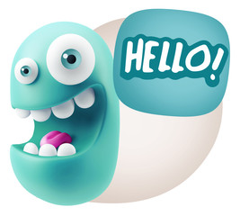 3d Rendering Smile Character Emoticon Expression saying Hello wi