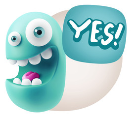 3d Rendering Smile Character Emoticon Expression saying Yes with