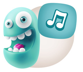3d Rendering Smile Character Emoticon Expression saying Music No