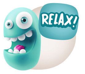 3d Rendering Smile Character Emoticon Expression saying Relax wi