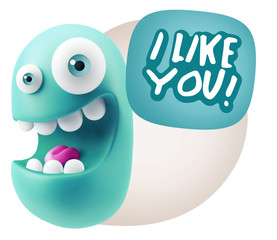 3d Illustration Laughing Character Emoji Expression saying I Lik
