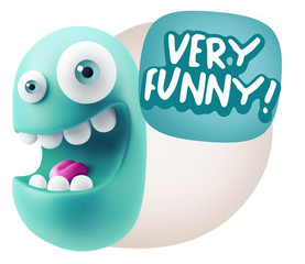 3d Rendering Smile Character Emoticon Expression saying Very Fun
