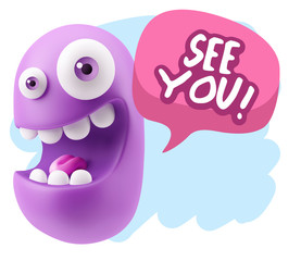 3d Rendering Smile Character Emoticon Expression saying See You