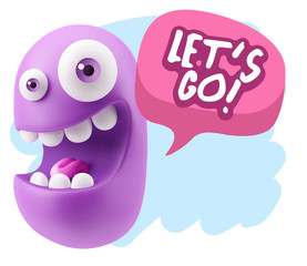 3d Rendering Smile Character Emoticon Expression saying Let'S Go