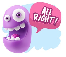 3d Rendering Smile Character Emoticon Expression saying All Righ