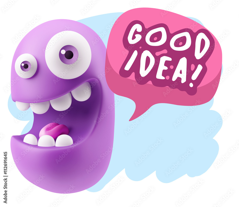 Poster 3d rendering smile character emoticon expression saying good ide
