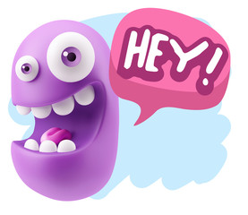 3d Illustration Laughing Character Emoji Expression saying Hey w